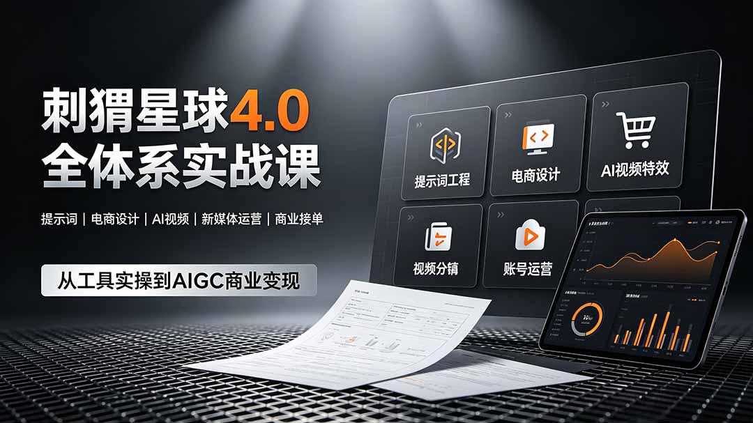 刺猬星球4.0全体系实战课，覆盖提示词工程、电商设计、AI视频特效与新媒体运营，一站式掌握AIGC商业核心技能-天韵资源网
