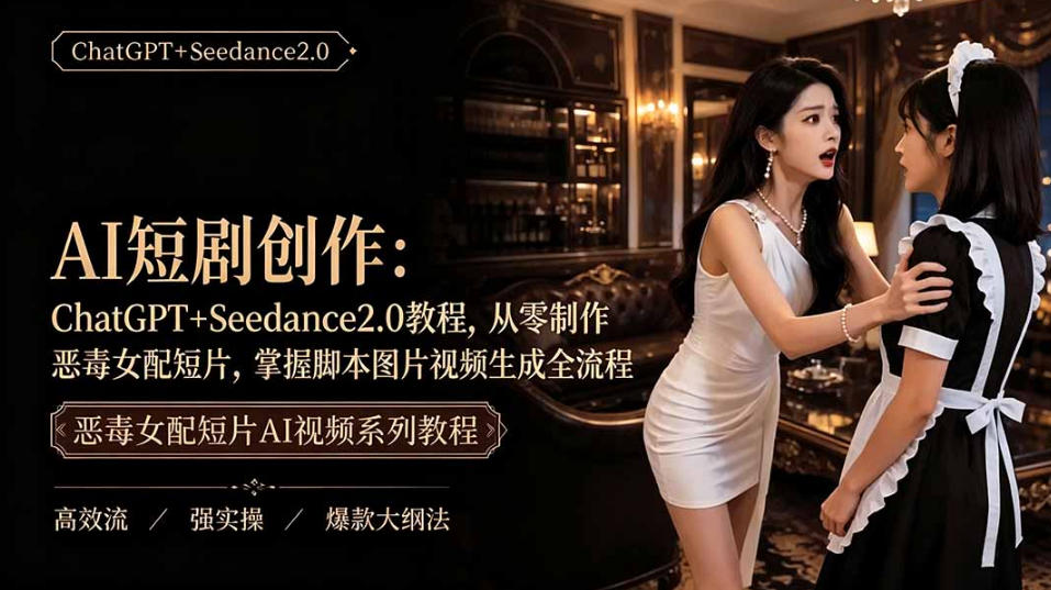 AI短剧从零创作实战课｜ChatGPT脚本撰写+Seedance2.0视频生成，恶毒女配短剧全流程教程-天韵资源网