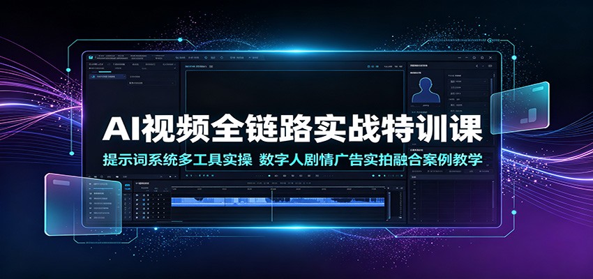AI视频全链路实战特训课:提示词系统多工具实操,数字人剧情广告实拍融合案例教学-天韵资源网
