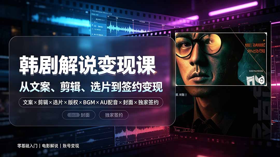 抖音270W粉丝博主亲授韩剧解说课:文案×剪辑×选片×版权×BGM×AU配音×封面×独家签约,零基础到变现-天韵资源网