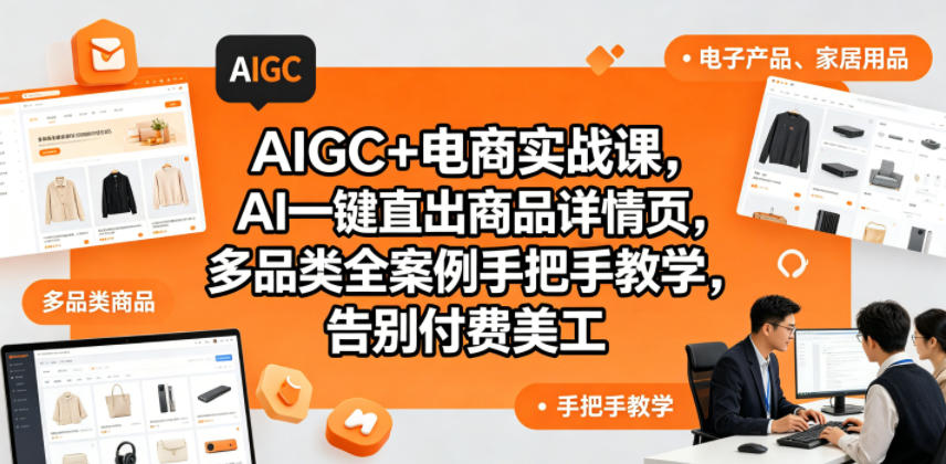AIGC+电商实战课，AI一键直出商品详情页，多品类全案例手把手教学，告别付费美工(更新0704)-天韵资源网