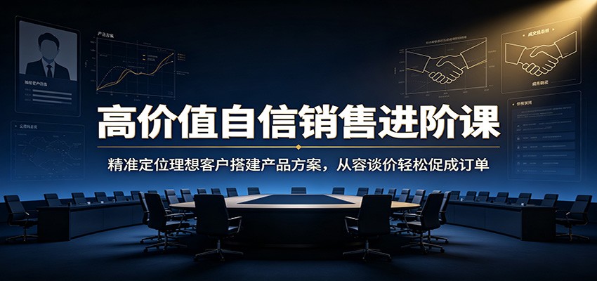 高价值自信销售进阶课：精准定位理想客户搭建产品方案，从容谈价轻松促成订单-天韵资源网
