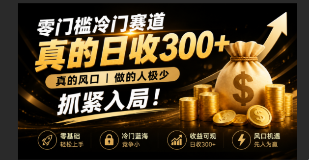 零成本冷门赛道，真的日300+真风口，做得人极少！赶紧入局，超级简单！-天韵资源网