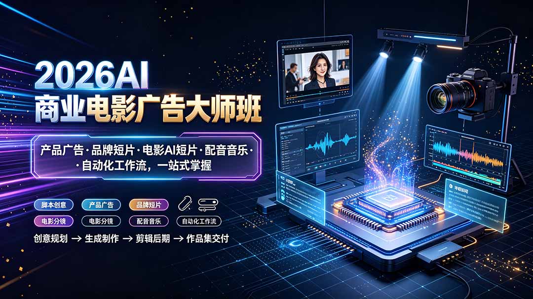 2026AI商业电影广告大师班:产品广告·品牌短片·电影AI短片·配音音乐·自动化工作流,一站式掌握-天韵资源网