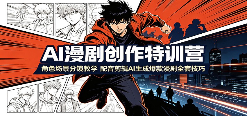 AI漫剧创作特训营：角色场景分镜教学，配音剪辑AI生成爆款漫剧全套技巧-天韵资源网