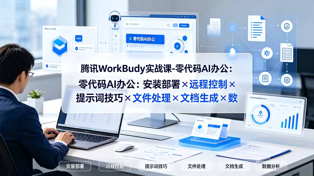 腾讯WorkBuddy实战课-零代码AI办公：安装部署×远程控制×提示词技巧×文件处理×文档生成×数据分析-天韵资源网