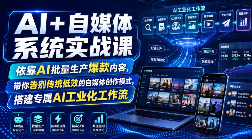 AI+自媒体系统实战课，依靠AI批量生产爆款内容，带你告别传统低效的自媒体创作模式，搭建专属AI工业化工作流-天韵资源网
