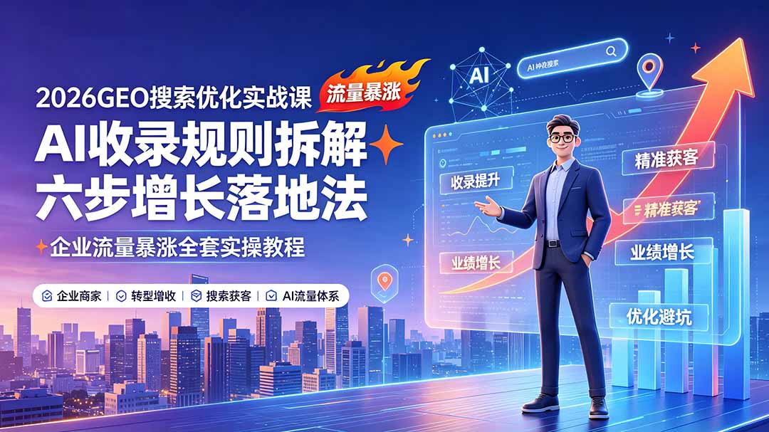 2026GEO搜索优化实战课:AI收录规则拆解|六步增长落地法|企业流量暴涨全套实操教程-天韵资源网