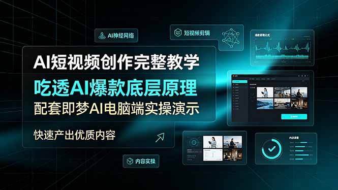 AI短视频创作完整教学，吃透AI爆款底层原理，配套即梦AI电脑端实操演示，快速产出优质内容-天韵资源网