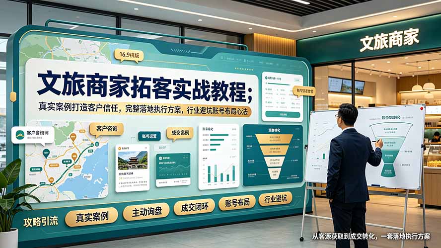 文旅商家拓客实战教程；真实案例打造客户信任，完整落地执行方案，行业避坑账号布局心法-天韵资源网