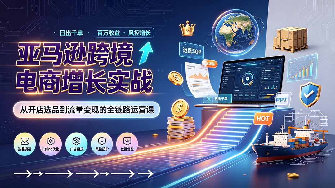 亚马逊0-1孵化特训营8期：从注册风控到稳定日出千单实战，规避审核封店风险，标准化执行流程落地-天韵资源网