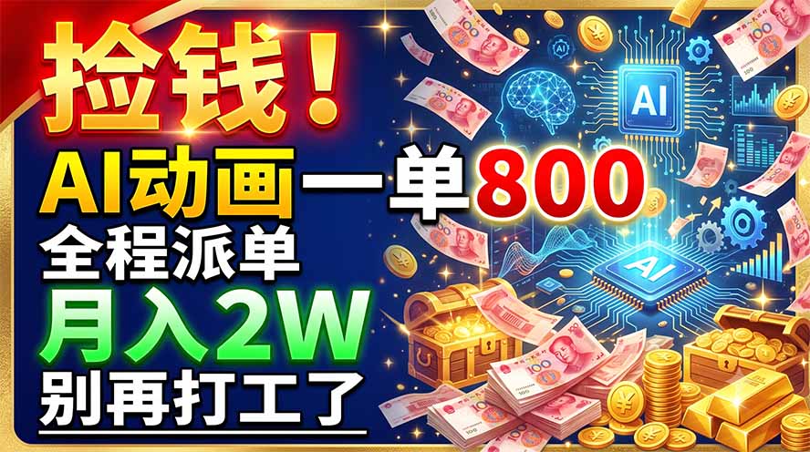 捡钱！AI动画一单800，全程派单，月入2W，别再打工了-天韵资源网