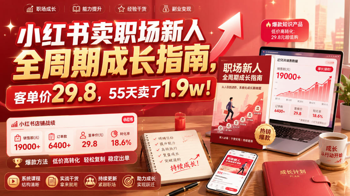 小红书卖职场新人全周期成长指南，客单价29.8，55天卖了1.9w！-天韵资源网