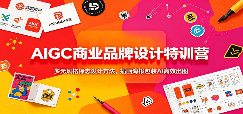 AIGC商业品牌设计特训营：多元风格标志设计方法，插画海报包装AI高效出图-天韵资源网