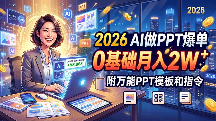 2026 AI做PPT爆单，0基础月入2W，附万能PPT模板和指令-天韵资源网