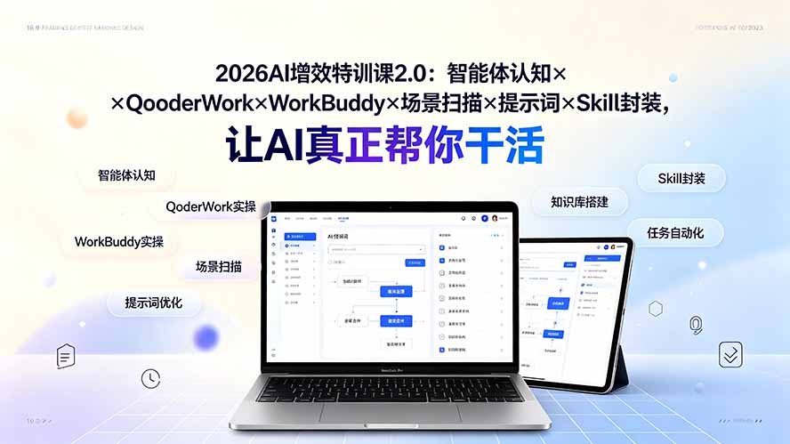 2026AI增效特训课2.0：智能体认知×QoderWork×WorkBuddy×场景扫描×提示词×Skill封装，让AI真正帮你干活-天韵资源网