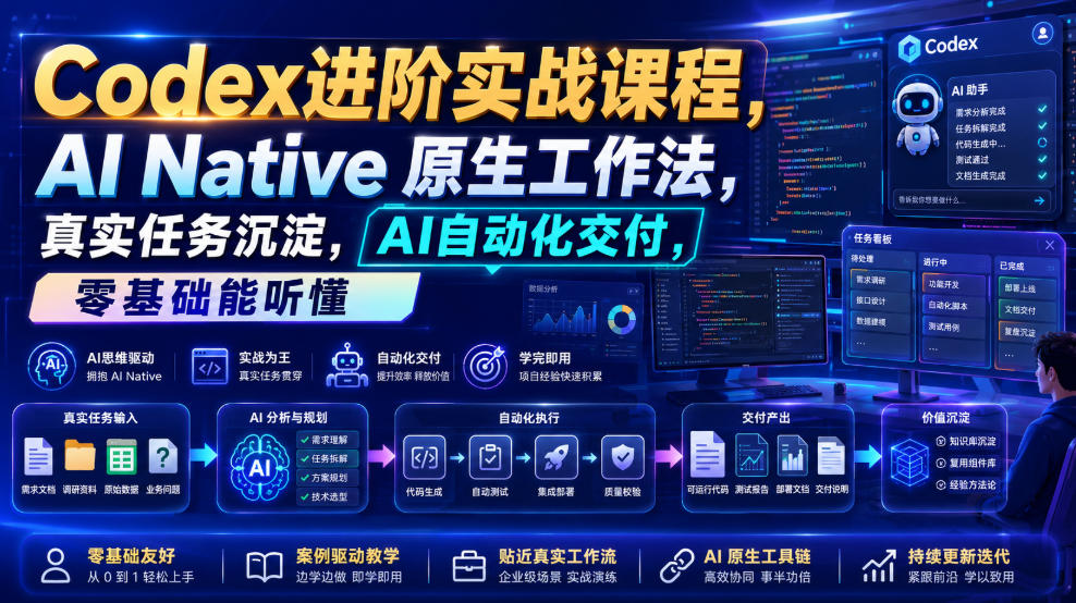 Codex进阶实战课｜AI Native原生工作法，22节真实任务落地，从配置到AI自动化交付全链路教程-天韵资源网
