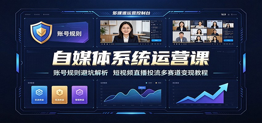 自媒体系统运营课：账号规则避坑解析，短视频直播投流多赛道变现教程-天韵资源网