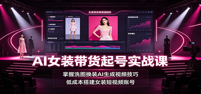 AI女装带货起号实战课：掌握洗图换装AI生成视频技巧，低成本搭建女装短视频账号-天韵资源网