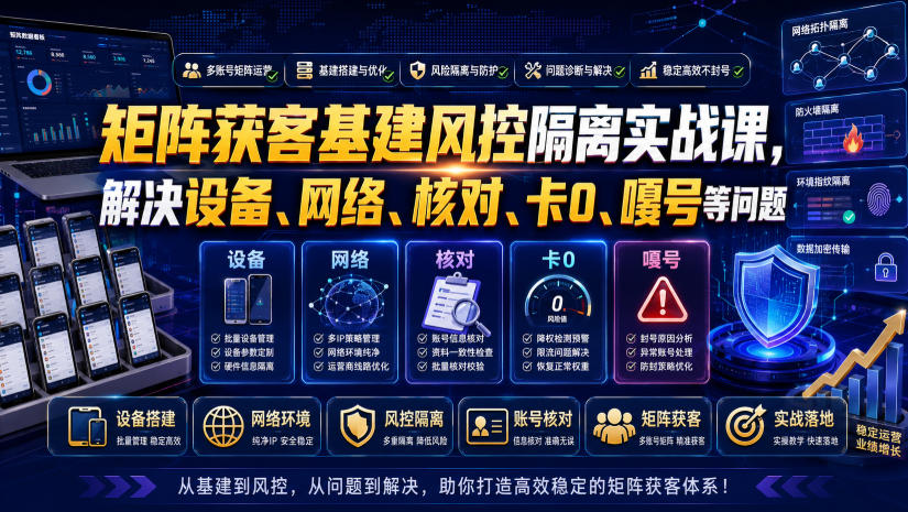 矩阵获客基建风控隔离实战课，解决设备、网络、核对、卡0、嘎号等问题-天韵资源网
