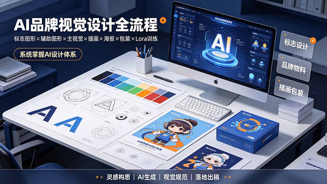 AI品牌视觉设计全流程：标志图形×辅助图形×主视觉×插画×海报×包装×Lora训练，系统掌握AI设计体系-天韵资源网