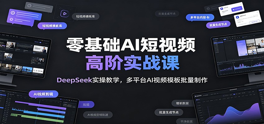 零基础AI短视频高阶实战课：DeepSeek实操教学，多平台AI视频模板批量制作-天韵资源网