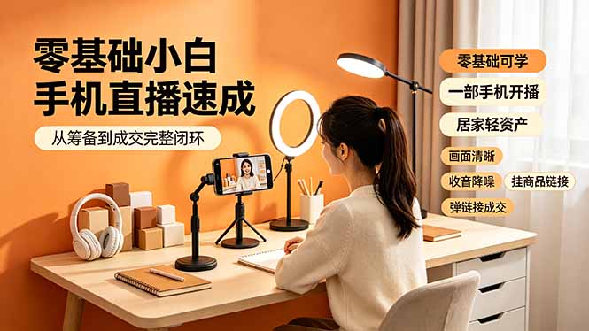 零基础小白手机直播速成，从筹备到成交完整闭环，适配苹果安卓系统，解决杂音卡顿留人难问题-天韵资源网