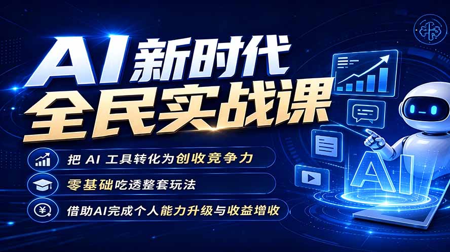 AI新时代全民实战课，把 AI 工具转化为创收竞争力，零基础吃透整套玩法，借助AI完成个人能力升级与收益增收。-天韵资源网