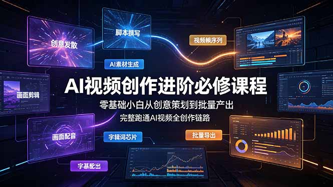 AI视频创作进阶必修课程：零基础小白从创意策划到批量产出，完整跑通AI视频全创作链路-天韵资源网
