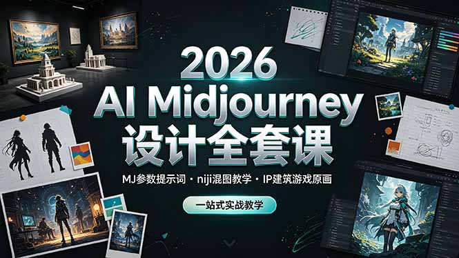 2026 AI Midjourney设计全套课，MJ参数提示词niji混图教学，IP建筑游戏原画一站式实战教学-天韵资源网