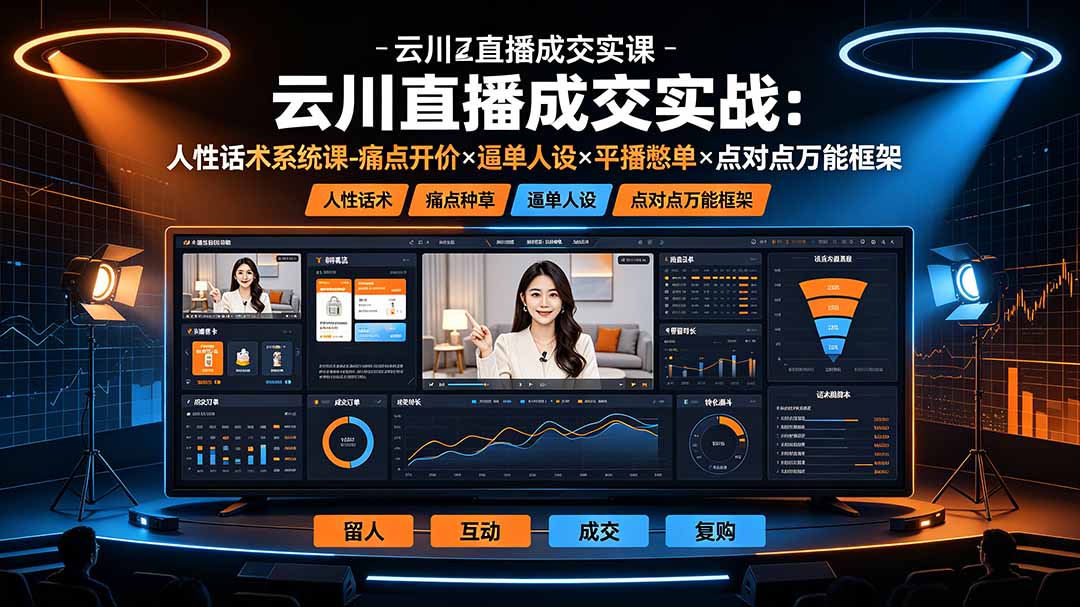 云川直播成交实战：人性话术系统课-痛点种草×塑品开价×逼单人设×平播憋单×点对点万能框架-天韵资源网
