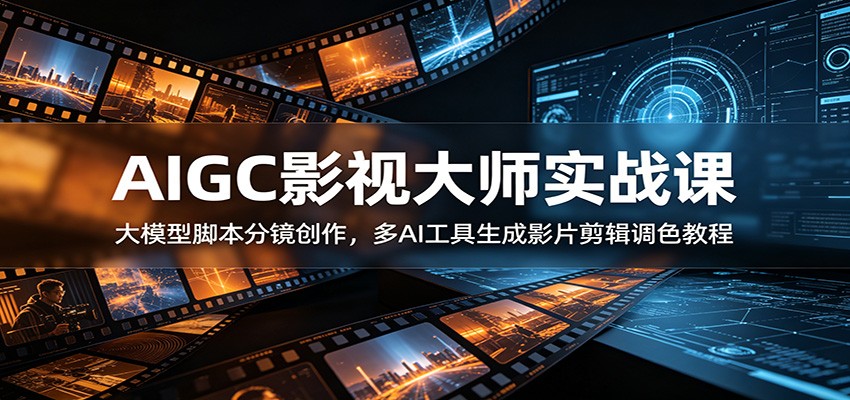 AIGC影视大师实战课：大模型脚本分镜创作，多AI工具生成影片剪辑调色教程-天韵资源网