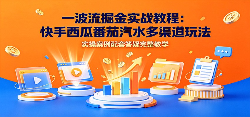 一波流掘金实战教程：快手西瓜番茄汽水多渠道玩法，实操案例配套答疑完整教学-天韵资源网