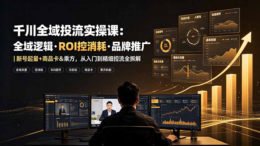 千川全域投流实操课：全域逻辑·ROI控消耗·品牌推广｜新号起量+商品卡&乘方，从入门到精细控流全拆解-天韵资源网