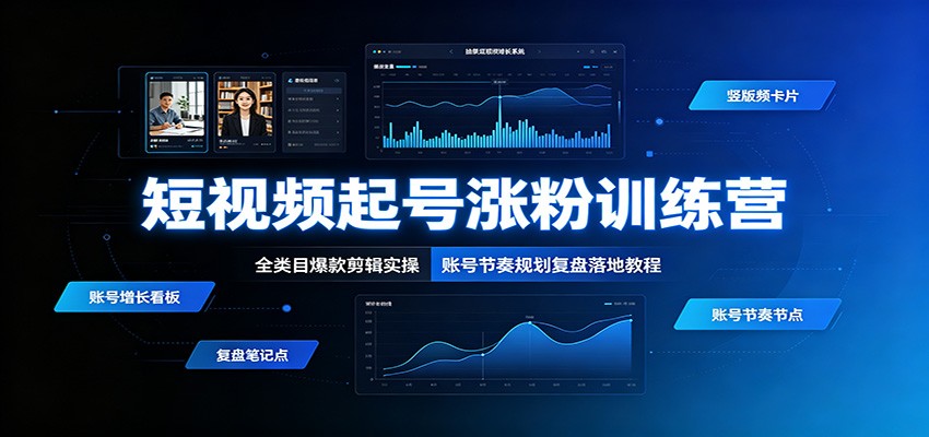 短视频起号涨粉训练营：全类目爆款剪辑实操，账号节奏规划复盘落地教程-天韵资源网