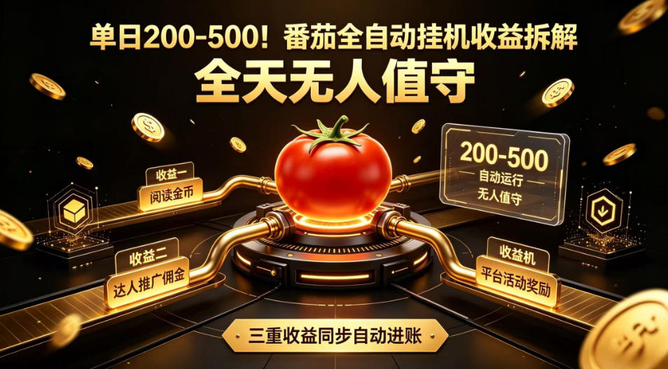 单日200-500！番茄全自动挂G收益拆解，全天无人值守，矩阵操作收益翻倍【揭秘】-天韵资源网