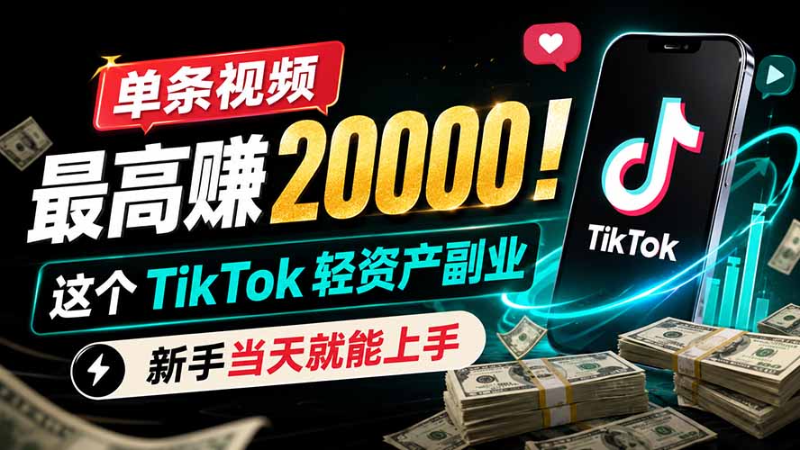 单条视频最高赚 20000!这个 TikTok 轻资产副业,新手当天就能上手-天韵资源网