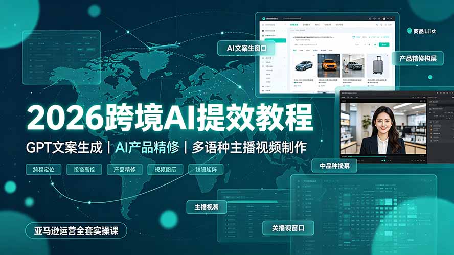 2026跨境AI提效教程·GPT文案生成｜AI产品精修｜多语种主播视频制作，亚马逊运营全套实操课-天韵资源网