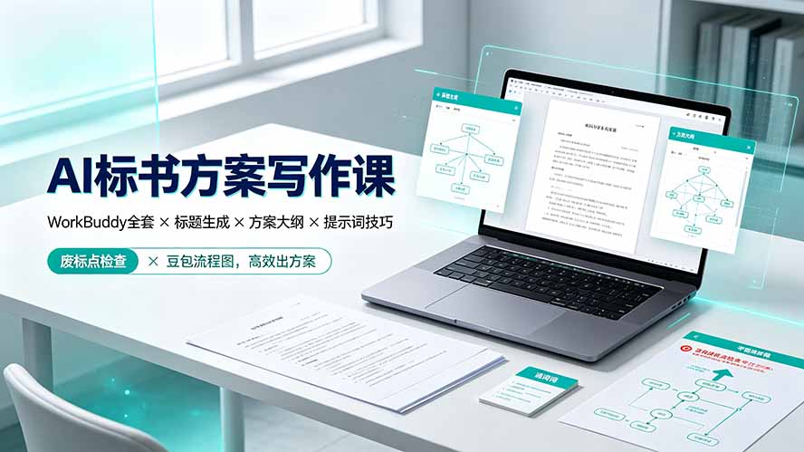AI标书方案写作课：WorkBuddy全套×标题生成×方案大纲×提示词技巧×废标点检查×豆包流程图，高效出方案-天韵资源网