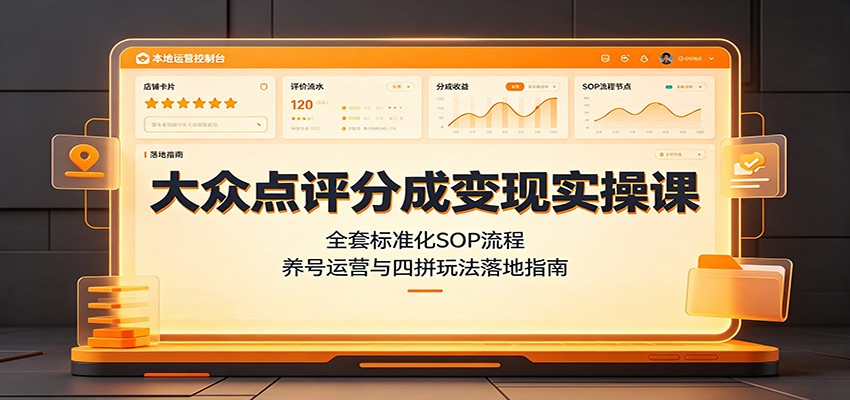 大众点评分成变现实操课：全套标准化SOP流程，养号运营与四拼玩法落地指南-天韵资源网