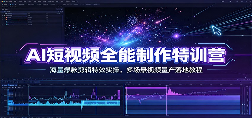 AI短视频全能制作特训营：海量爆款剪辑特效实操，多场景视频量产落地教程-天韵资源网