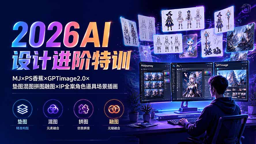 2026AI设计进阶特训：MJ×PS香蕉×GPTimage2.0×垫图混图拼图融图×IP全案角色道具场景插画-天韵资源网