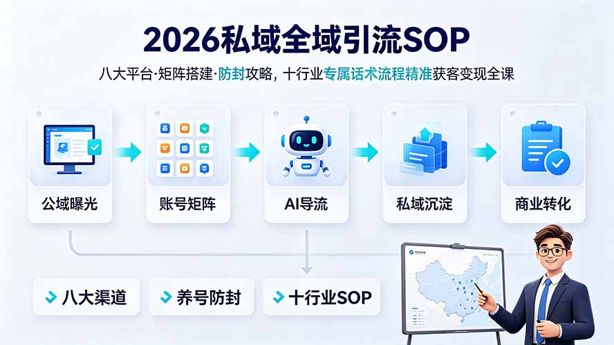 2026私域全域引流SOP｜八大平台·矩阵搭建·防封攻略，十行业专属话术流程精准获客变现全课-天韵资源网