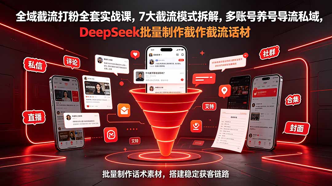 全域截流打粉全套实战课，7大截流模式拆解，多账号养号导流私域，DeepSeek批量制作截流话术素材-天韵资源网