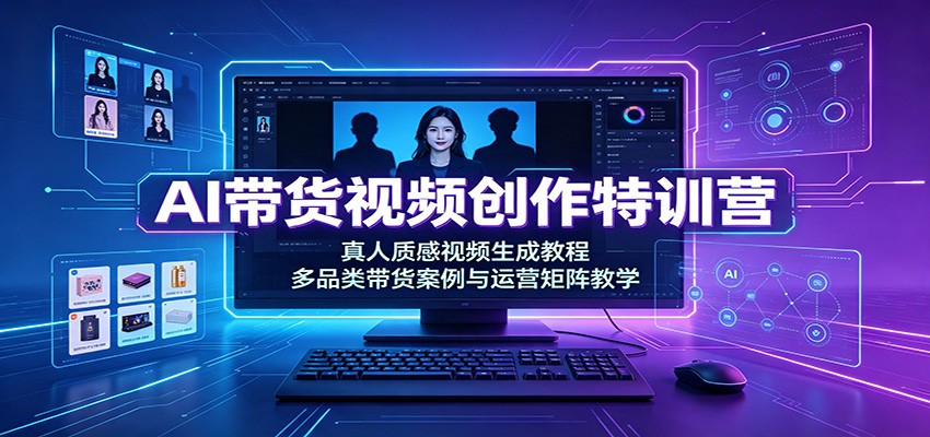 AI带货视频创作特训营：真人质感视频生成教程，多品类带货案例与运营矩阵教学-天韵资源网