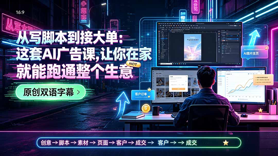 从写脚本到接大单：这套AI广告课，让你在家就能跑通整个生意【原创双语字幕】-天韵资源网