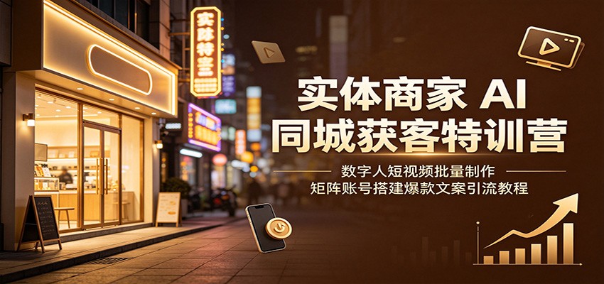 实体商家AI同城获客特训营:数字人短视频批量制作,矩阵账号搭建爆款文案引流教程-天韵资源网
