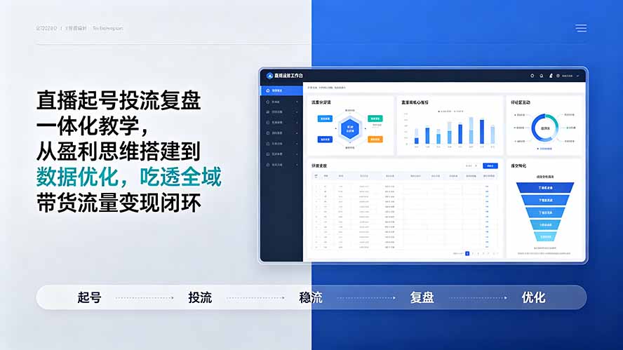 直播起号投流复盘一体化教学，从盈利思维搭建到数据优化，吃透全域带货流量变现闭环-天韵资源网