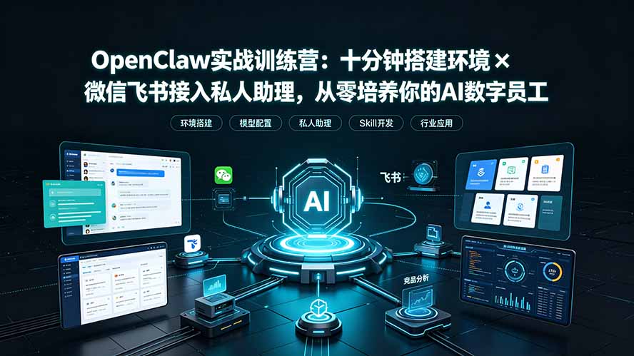 OpenClaw实战特训营：十分钟搭建环境×微信飞书接入私人助理，从零培养你的AI数字员工-天韵资源网