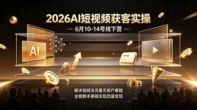 2026AI短视频获客实操6月10-14号线下营，解决视频没流量无客户难题，全套脚本模板实现流量变现-天韵资源网